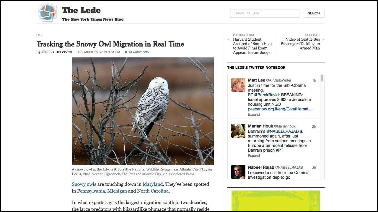 Tracking the Snowy Owl Migration in Real Time